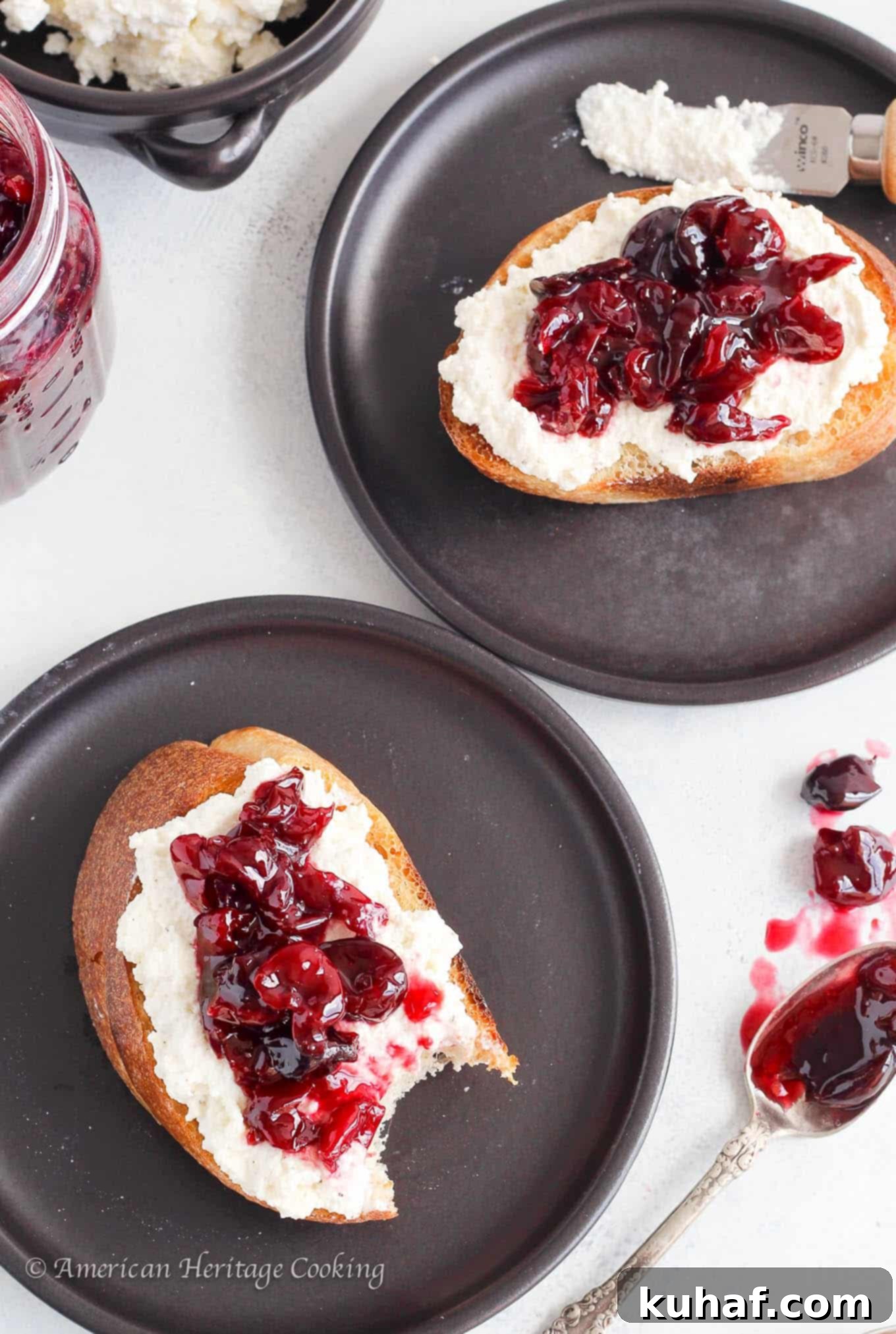 These Cherry Preserves are quick and easy! Stock up on Summer’s bounty and enjoy all year! I spread mine on black pepper honey ricotta toast for an easy snack or breakfast. 