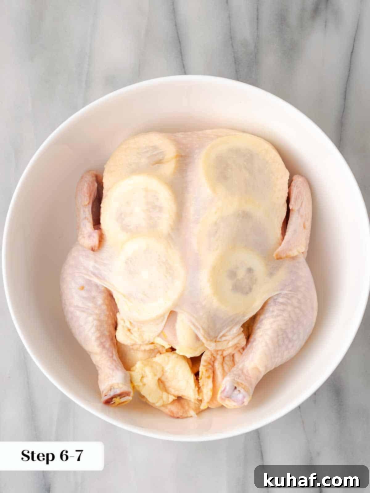 lemon slices stuffed under chicken skin.