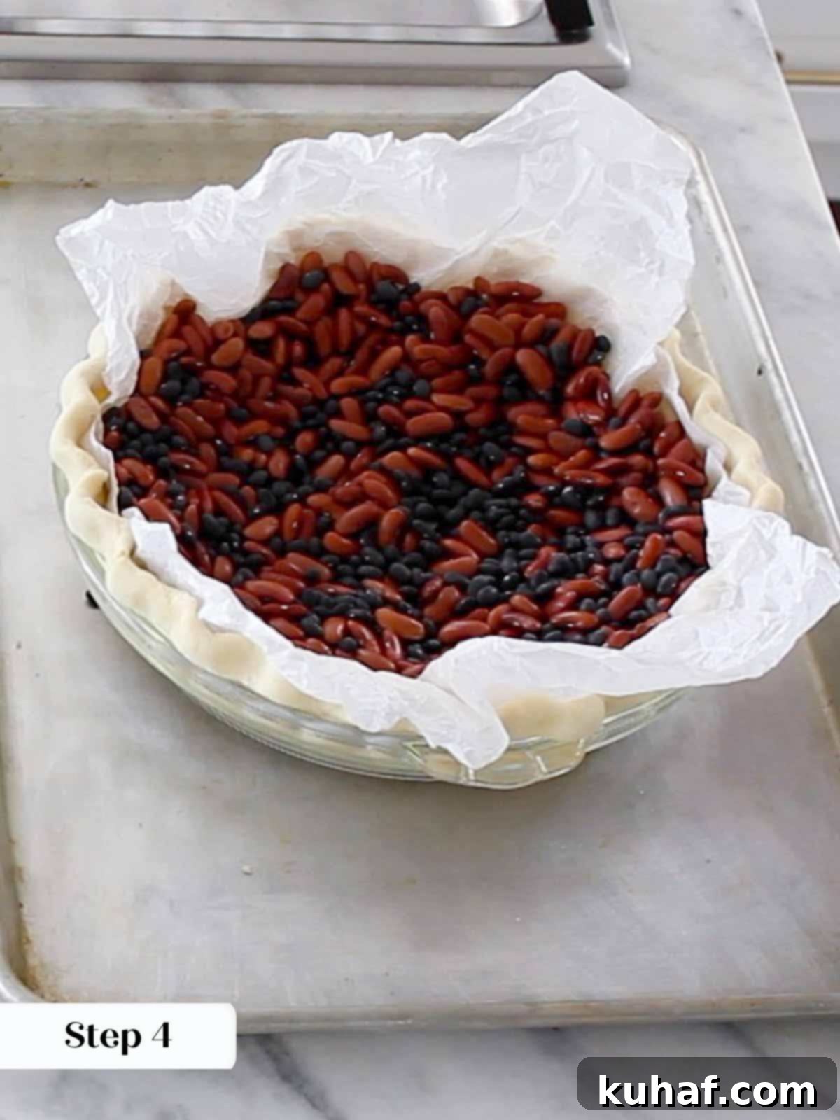 blind baking pie crust with beans.