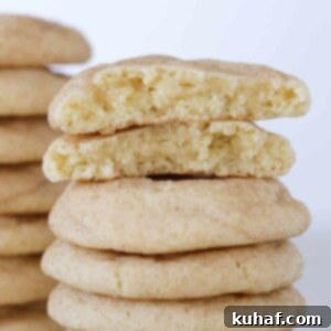 Ultimate Snickerdoodle Cookies 11 Snickerdoodles broken open and stacked, showing the interior texture.