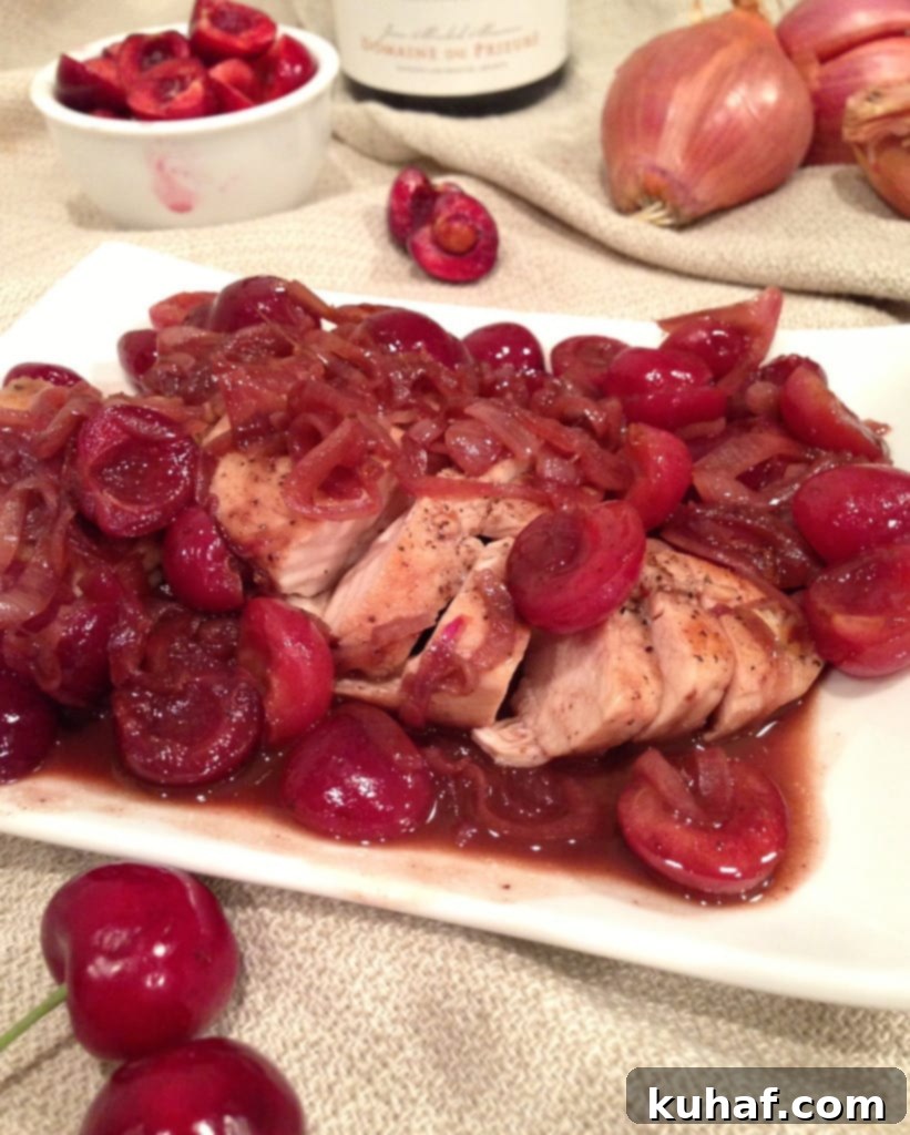 Chicken in Cherry Wine Sauce White Plate