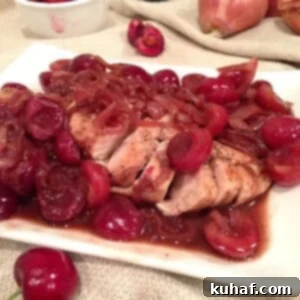 Chicken in Cherry Wine Sauce White Plate