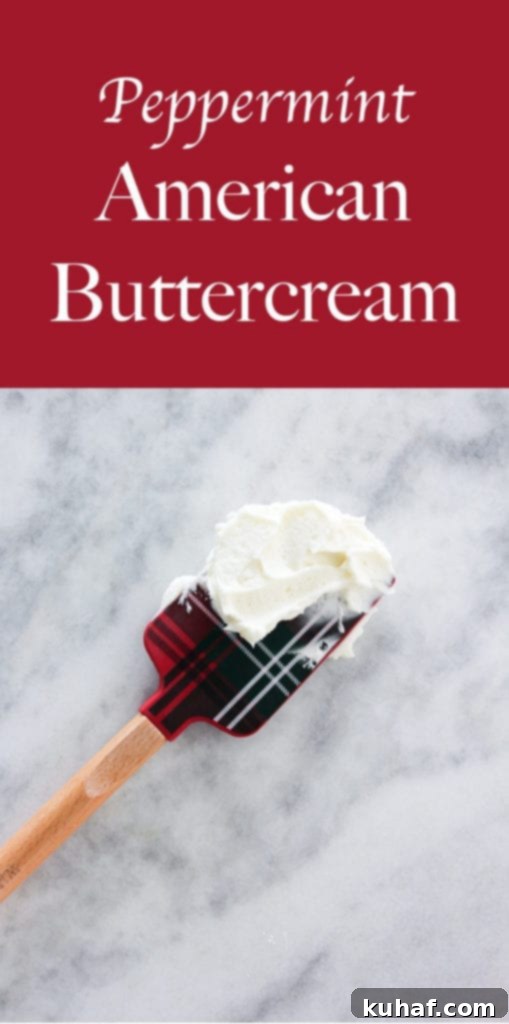 This Peppermint American Buttercream is fast, easy and perfectly peppermint! Spread it on brownies, cookies or cakes for a festive holiday dessert!