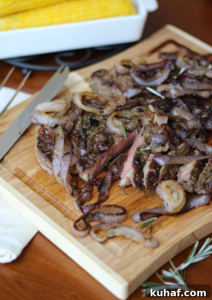 Rosemary Rubbed Rib-Eye with Charred Red Onions