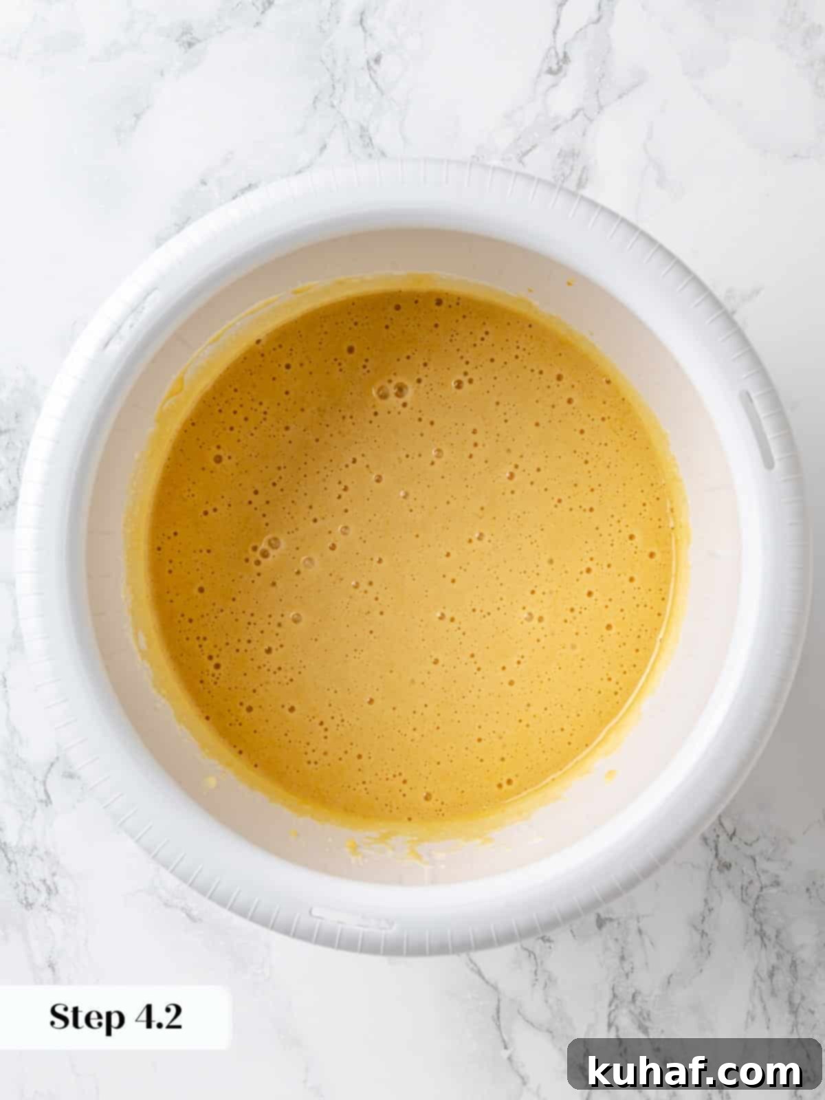 The wet ingredients fully mixed together with coffee for a smooth batter.