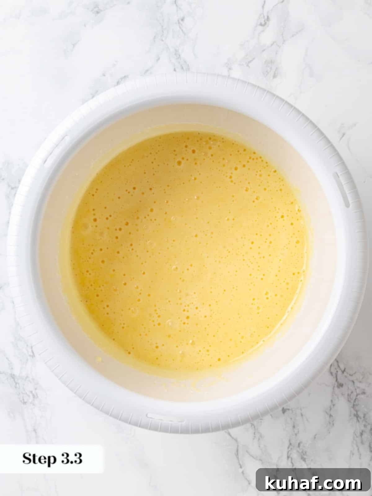 Wet ingredients blended smoothly together for the cake.