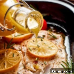 Champagne vinaigrette being drizzled over cooked fish