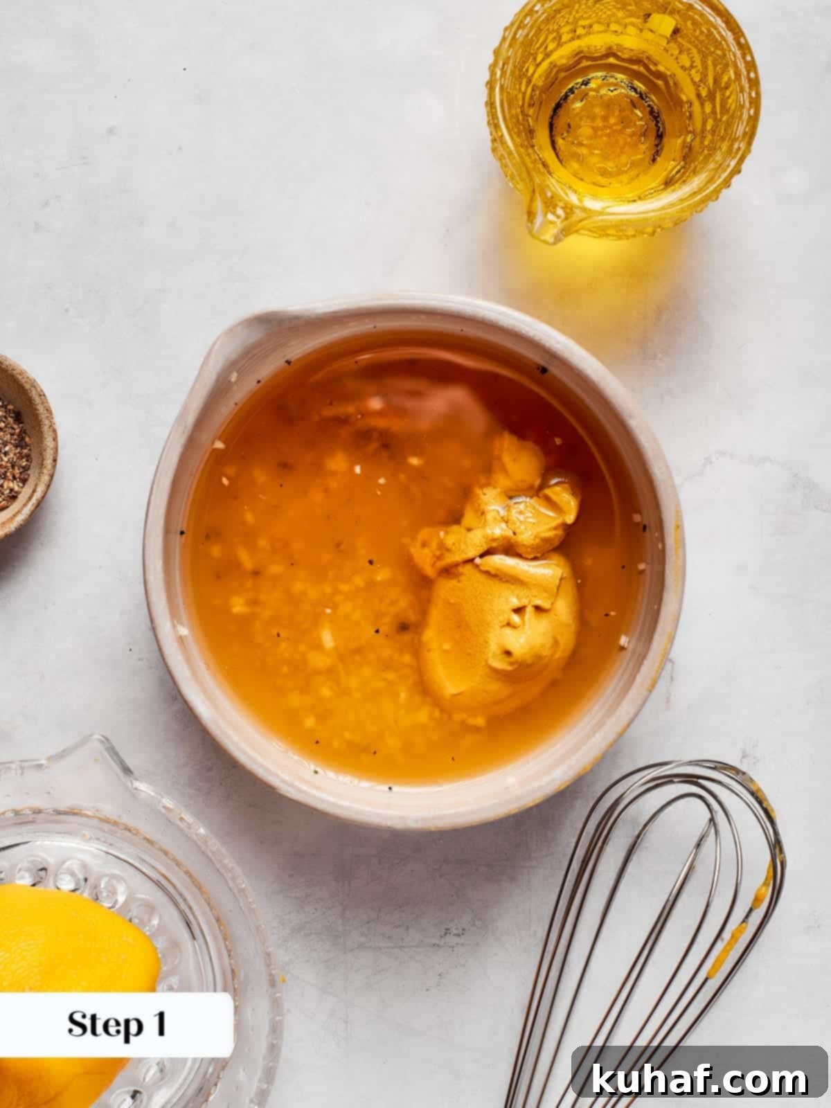 Champagne Vinaigrette Dressing 6 Mixing base ingredients for champagne vinaigrette