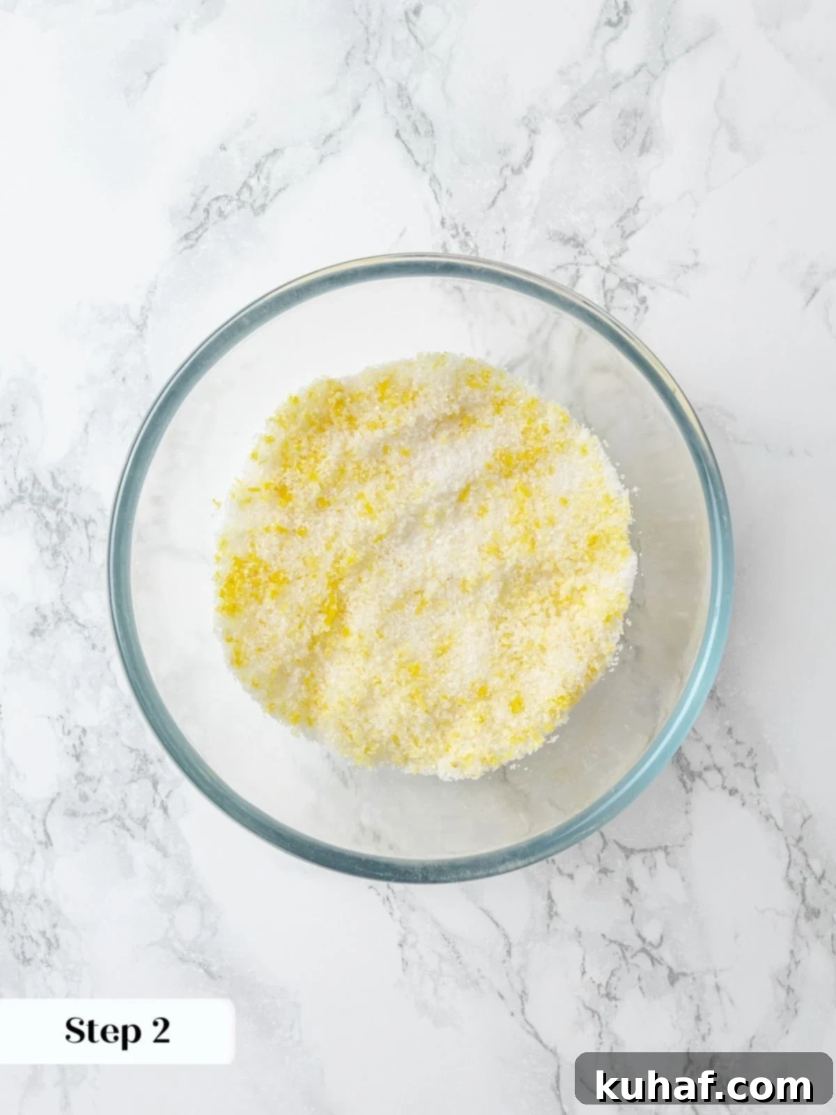 Granulated sugar mixed with fresh lemon zest to release fragrant citrus oils.