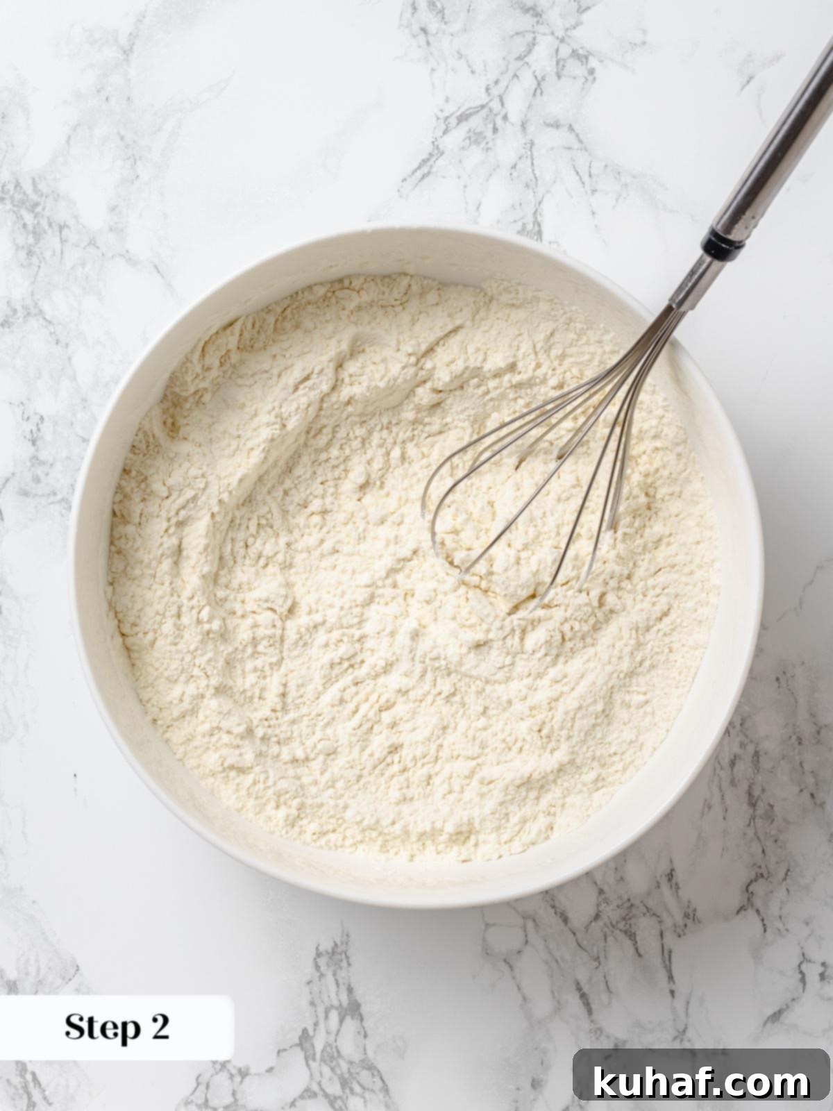 Peanut Butter Dream Cake 6 Cake flour, baking powder, baking soda, and salt whisked together in mixing bowl.