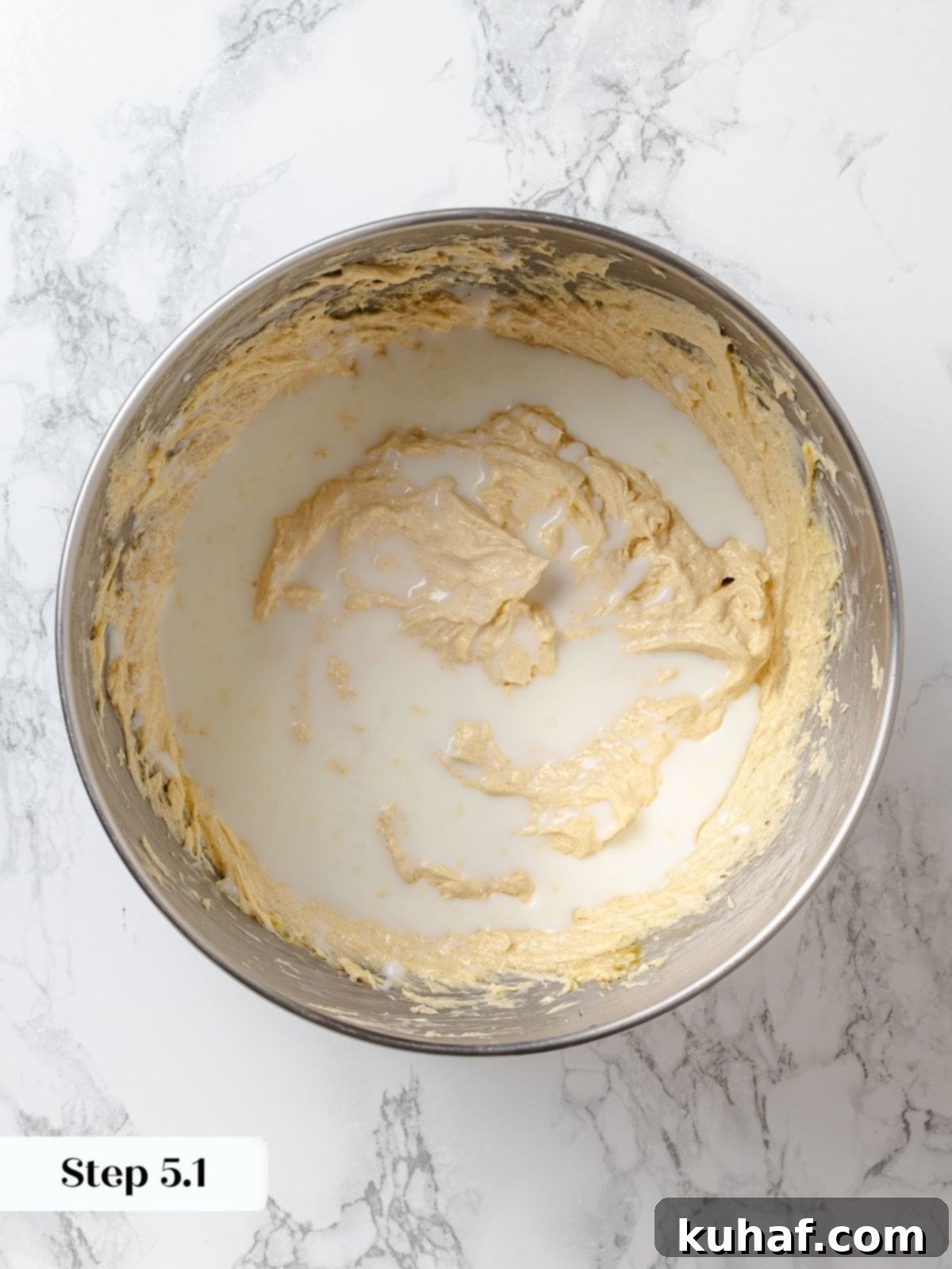 Peanut Butter Dream Cake 9 Milk added to batter while alternating with dry ingredients.